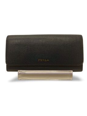 Furla Dark Gray Leather Continental Wallet Snap Closure Textured Minimalist